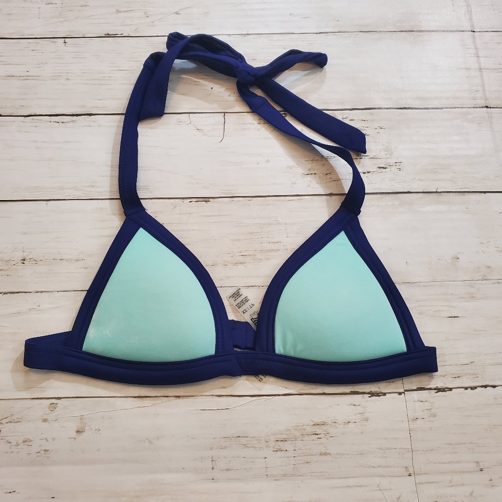 PINK Victoria's Secret triangle halter tie bikini top Light Blue Navy Blue XS
